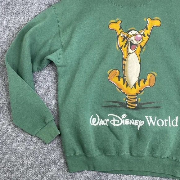 Vintage Disney Tigger Sweatshirt Mens Medium Green Walt Disney World Fleece - Picture 2 of 9